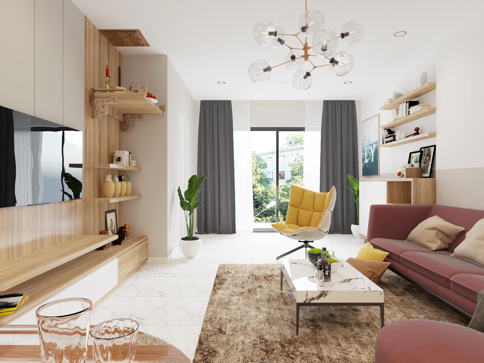 Phong cách thiết kế thi công căn hộ được lấy cảm hứng từ sự mộc mạc, đơn giản và tiện nghi